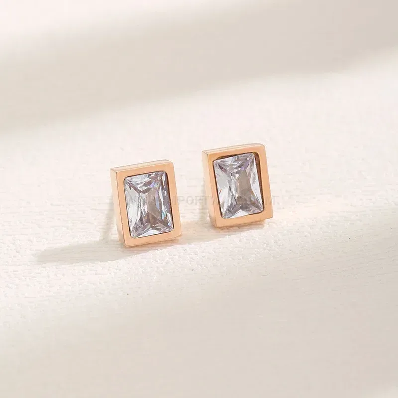 Geometric Cubic Zirconia Stainless Steel Stud Earrings