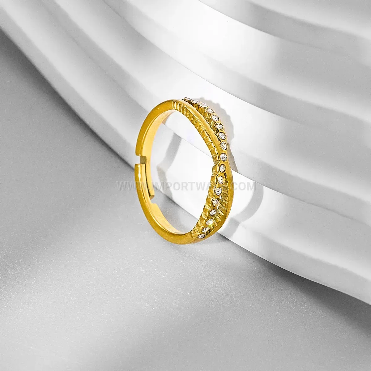 Crisscross Cubic Zirconia Open Stainless Steel Ring