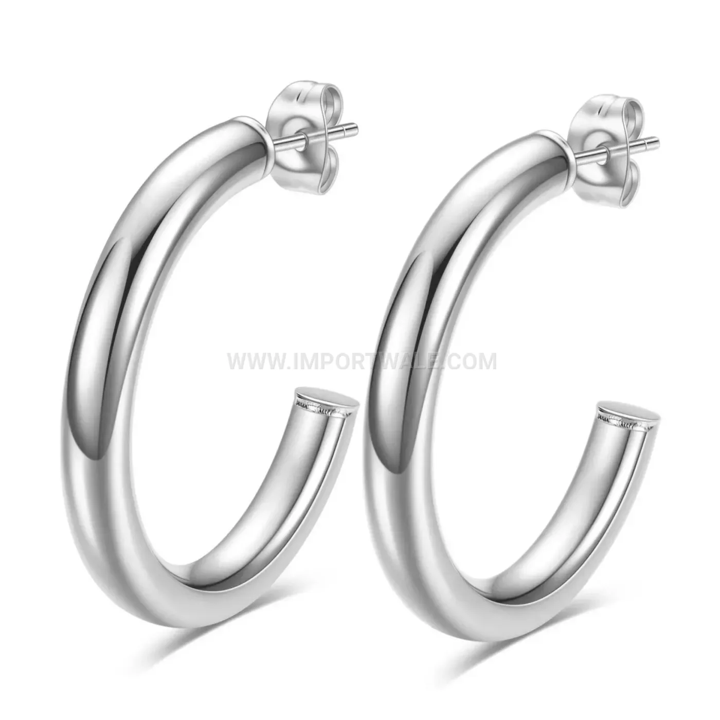 Minimalist 18K Gold Plated Stainless Steel C Shape Hoop Earrings 32mm