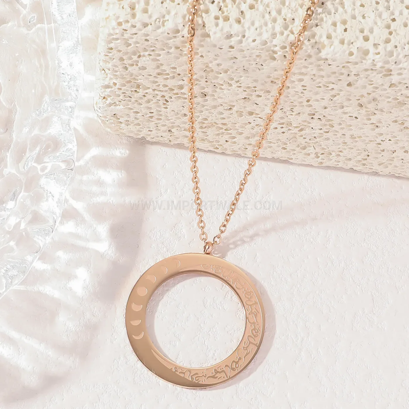 Chic Stainless Steel Crescent Moon Ayatul Kursi Religious Verse Pendant Necklace