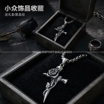 Hip Hop Rose Cross Stainless Steel Pendant