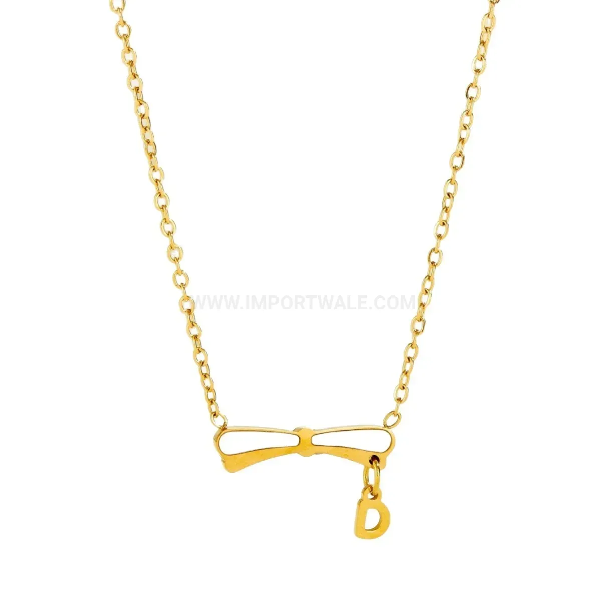 Trendy Delicate Gold Plated Ribbon Bow Pendant Stainless Steel Necklace