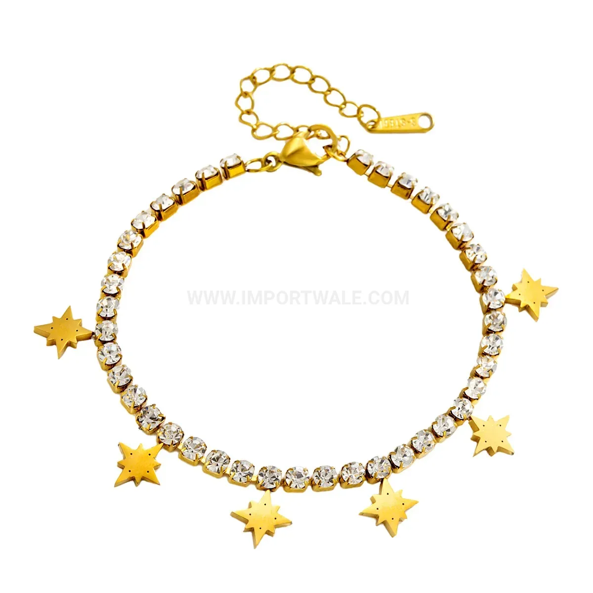 Pave Crystal Starburst Charm Stainless Steel Chain Bracelet