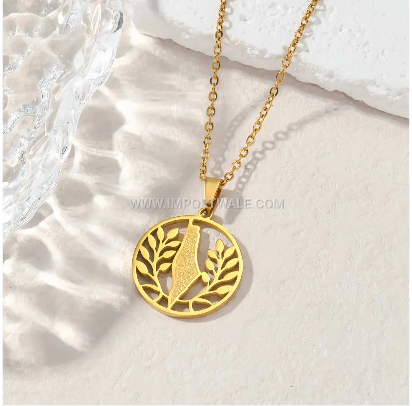 Stainless Steel Tree of Life Palestine Map Islamic Pendant Necklace