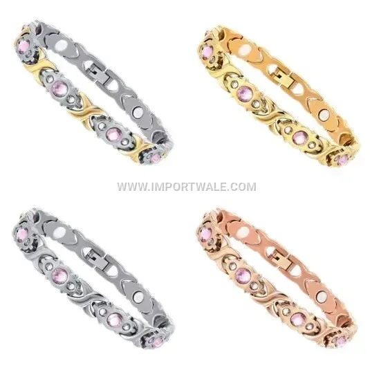 Women's Diamond-Set Titanium Steel Magnetic Link Bracelet