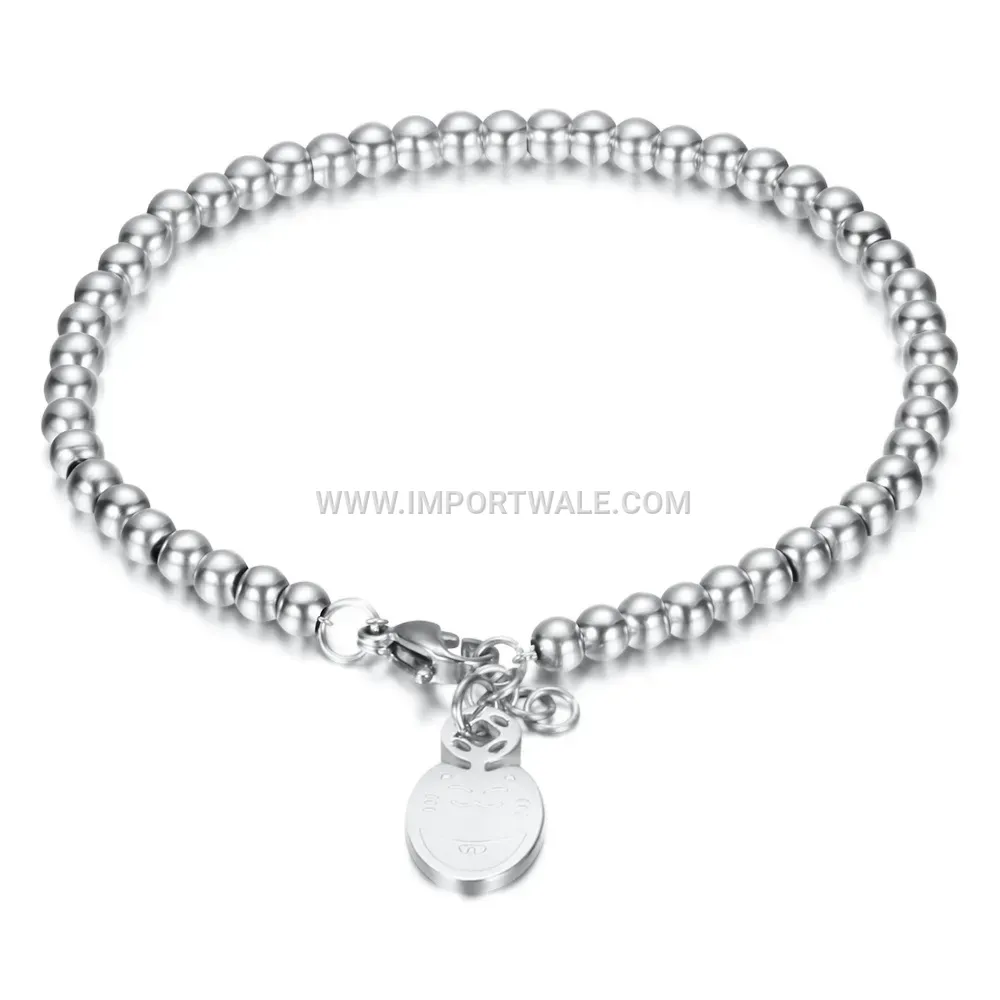 Polished Stainless Steel Cat Charm Tag Bracelet