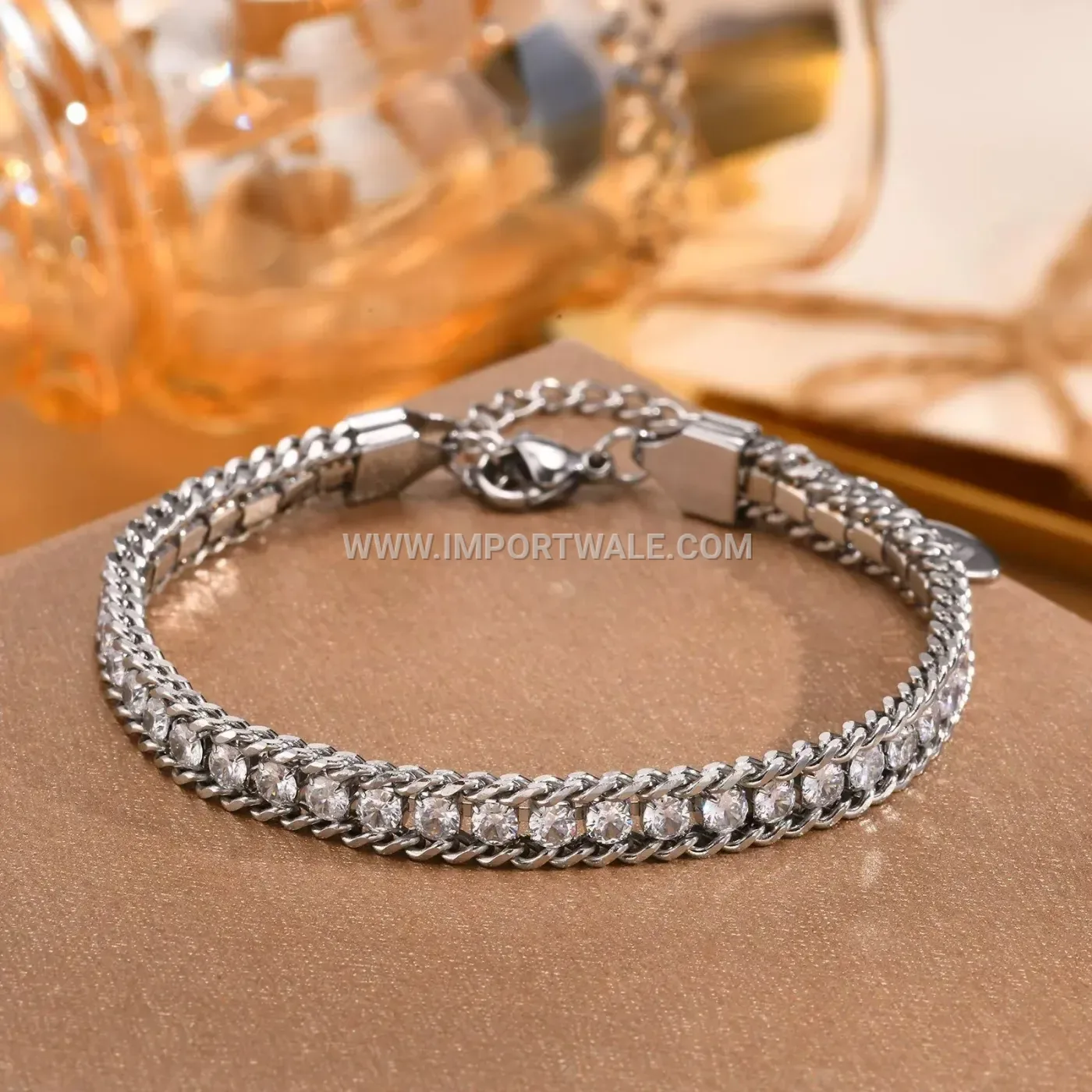 18K Gold Plated Stainless Steel Beaded Zircon Charm Bracelet