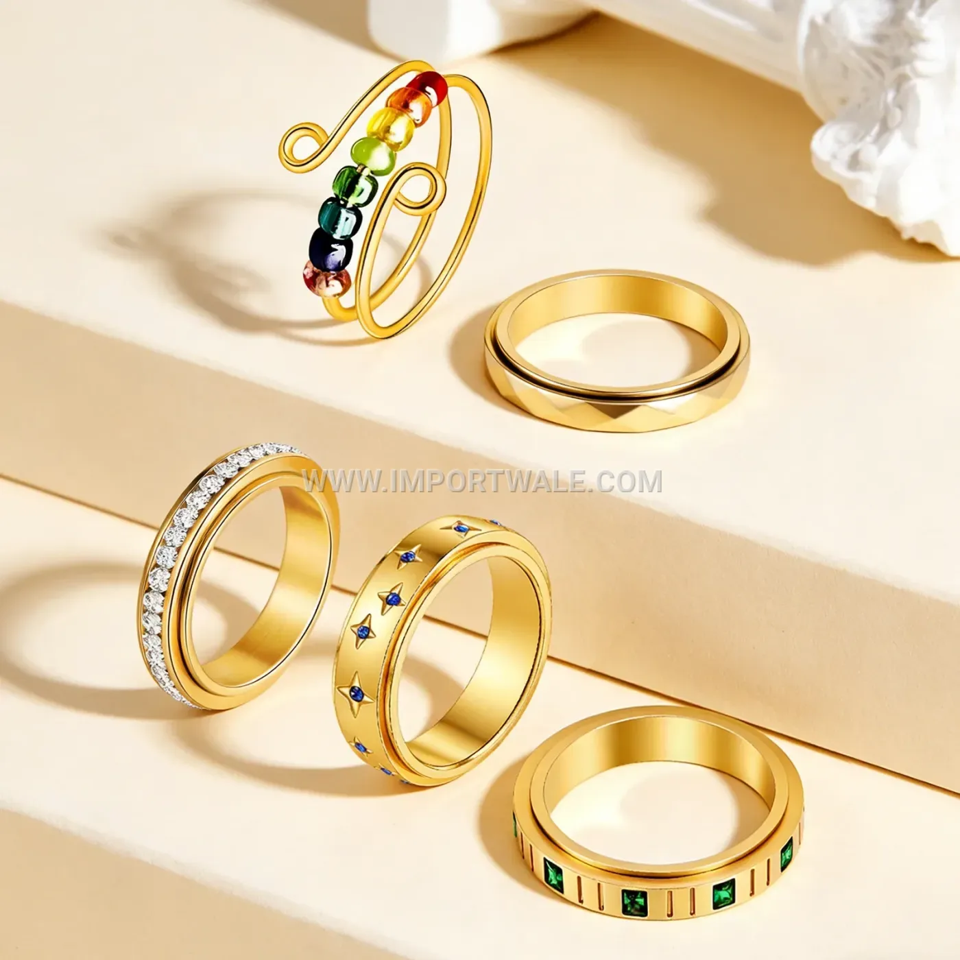 Rhinestone Accent Stainless Steel Interactive Spinner Ring