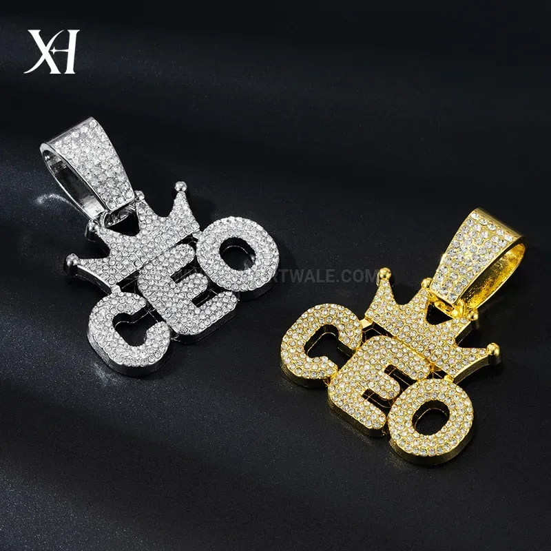Fashion Rhinestone Paved Crown CEO Letter Alloy Pendant