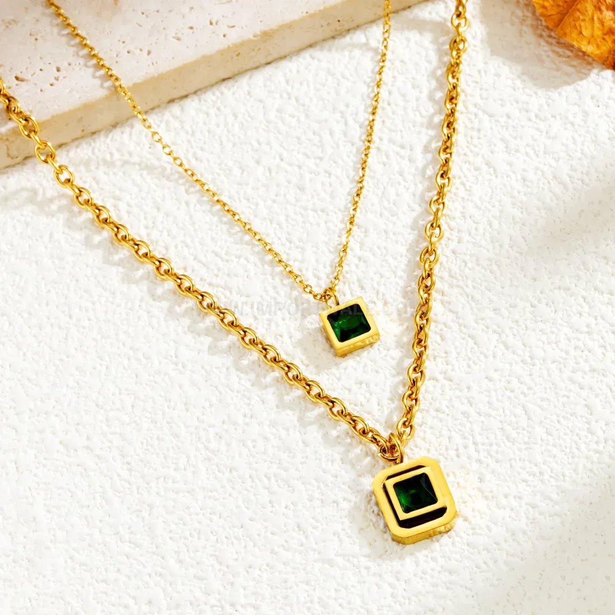 Stylish Gold Titanium Steel Geometric Crystal Pendant Chain Necklace