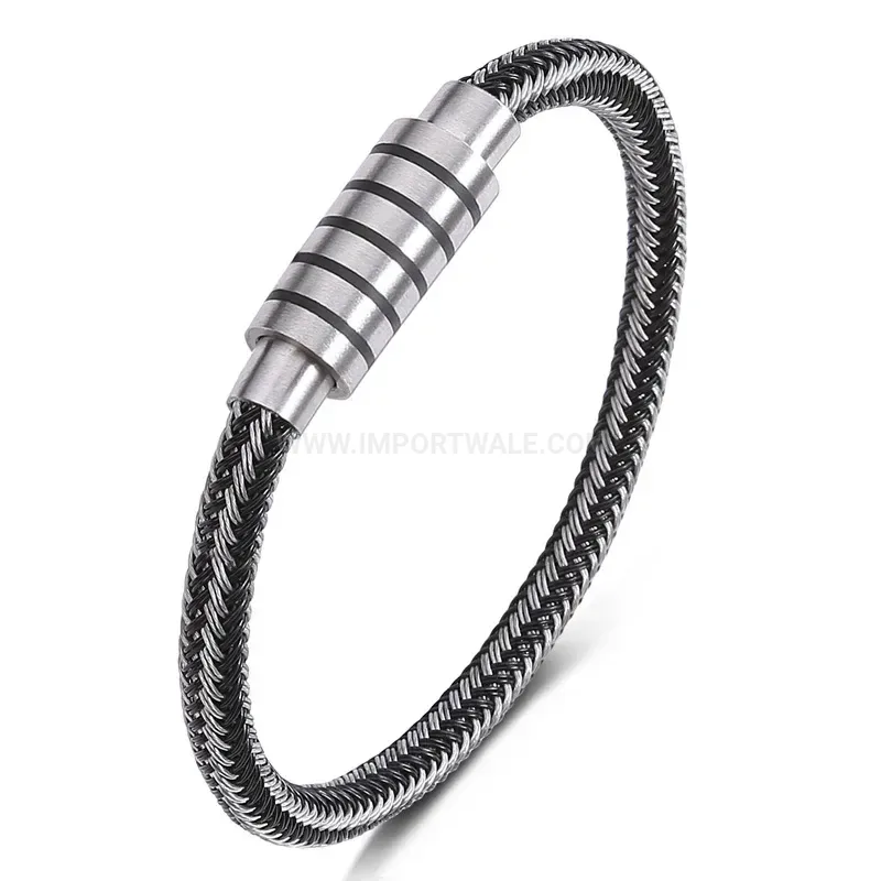 Trendy Handmade Braided Leather and Stainless Steel Wire Band Bracelet