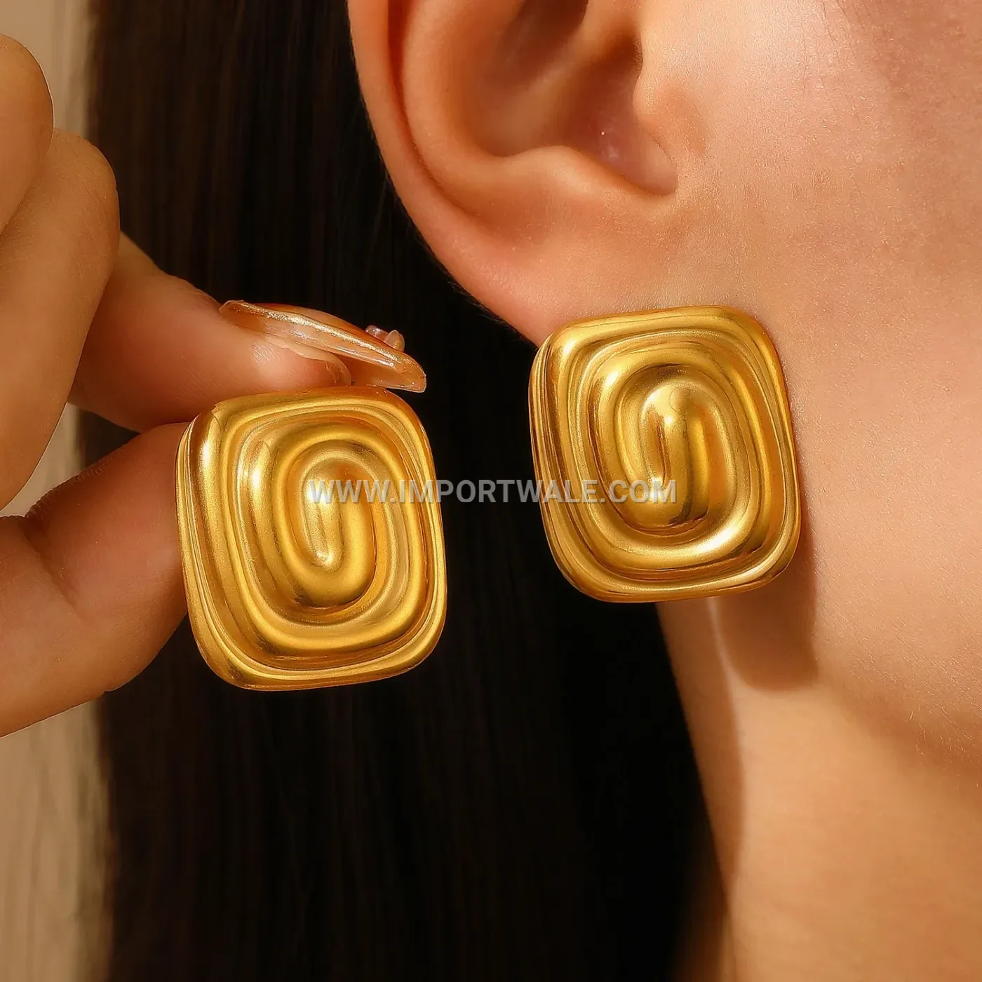 18K Gold Plated Geometric Stainless Steel Stud Earrings for Women