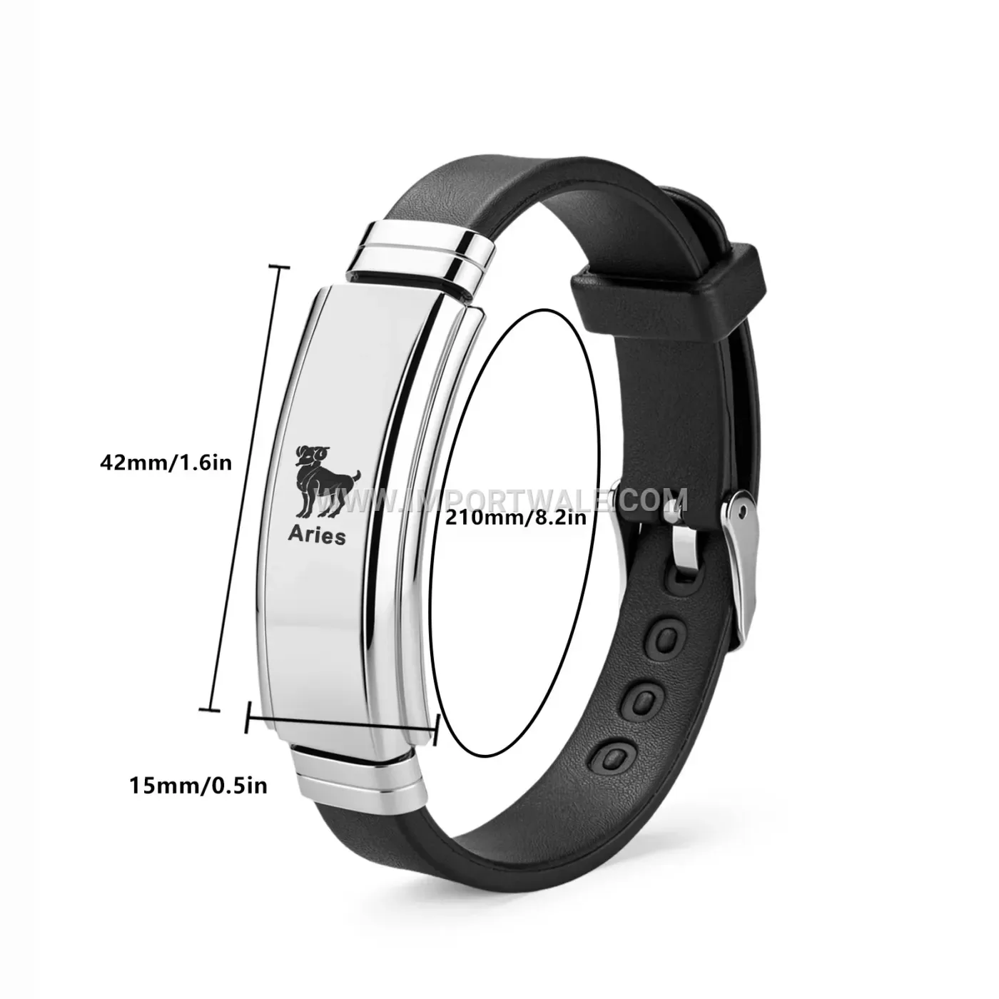 Polished Stainless Steel Curved Zodiac Plate Bracelet
