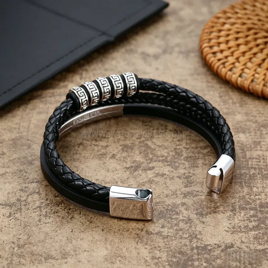 Modern Multi Layer Braided Leather Men's Bracelet with Magnetic Clasp