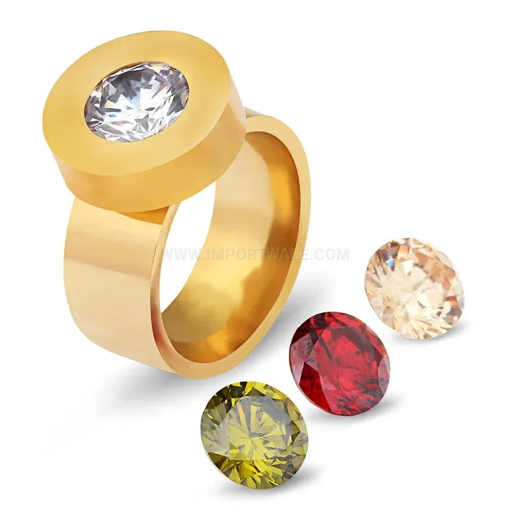Chic Interchangeable Round Cubic Zirconia Stainless Steel Band