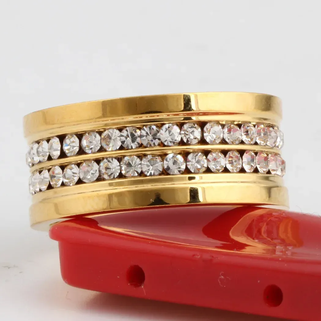 Double Row Crystal Accent Stainless Steel Ring