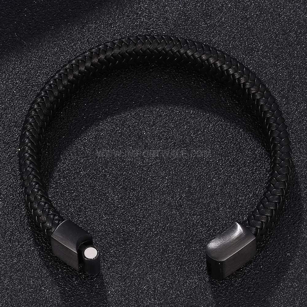 Vintage Woven Leather Bracelet with Stainless Steel Magnetic Clasp