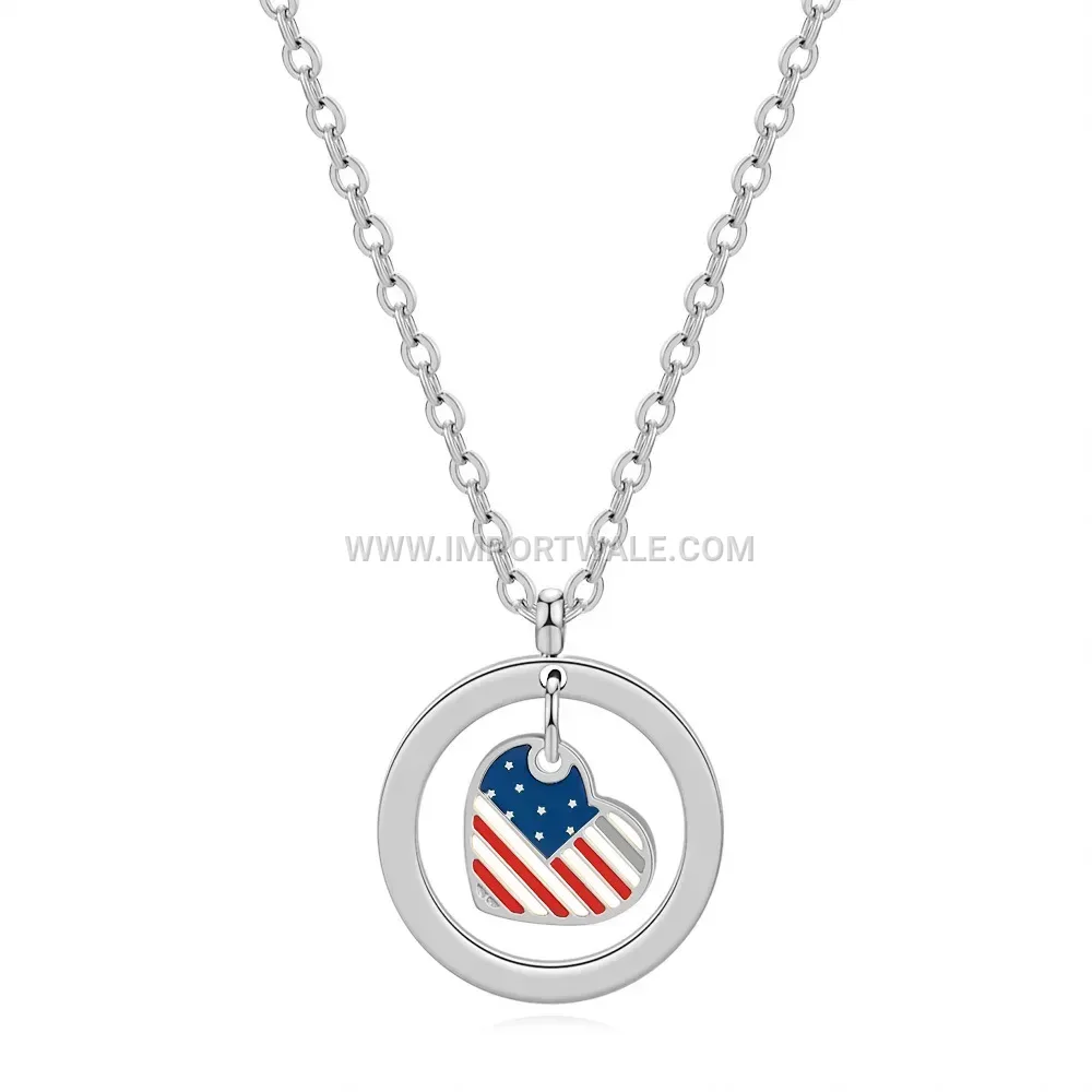 US Flag Heart Stainless Steel Drip Epoxy Pendant Necklace
