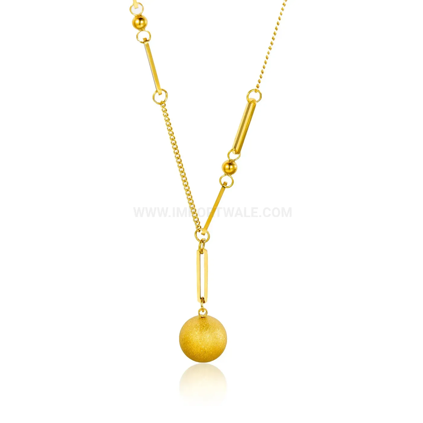 Modern Frosted Gold Sphere Pendant Stainless Steel Clavicle Chain Necklace
