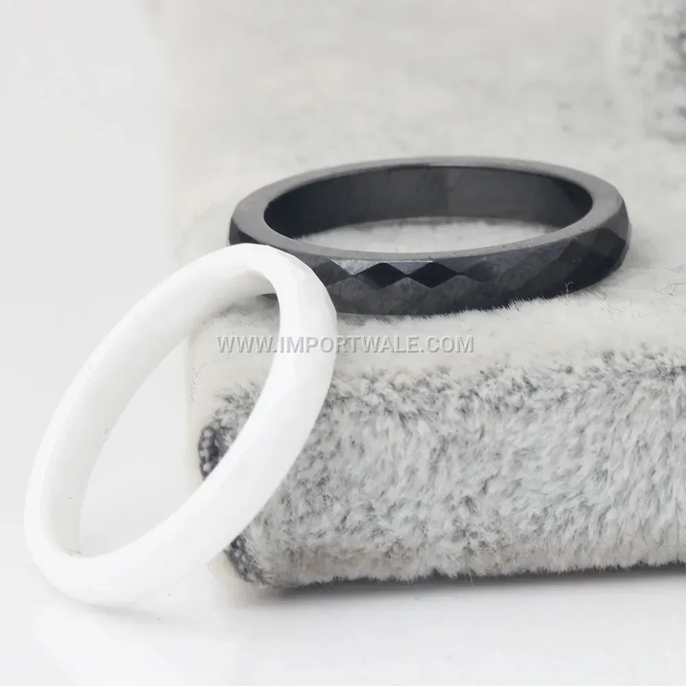 Faceted Geometric Polished Ceramic Slim Band 3mm