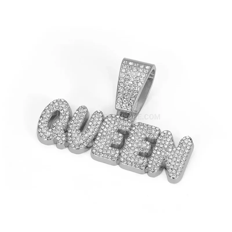 Designer Full Rhinestone Queen Letter Alloy Statement Pendant