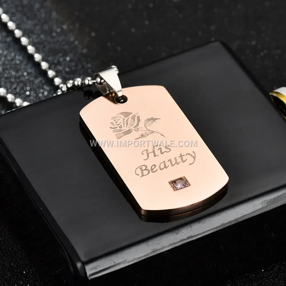 Engraved Stainless Steel His and Hers Matching Dog Tag Pendant Necklace Set