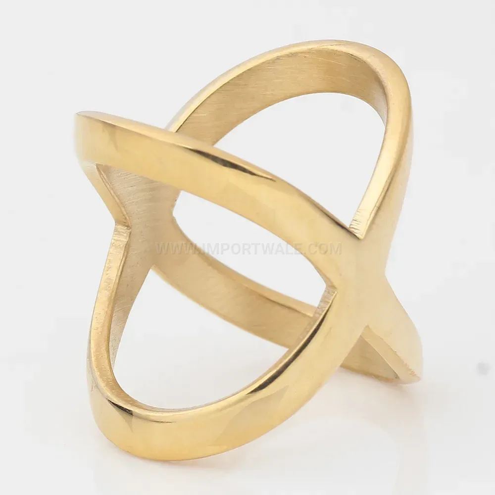 Fashion Bold Cutout Crossover Gold Stainless Steel Statement Ring