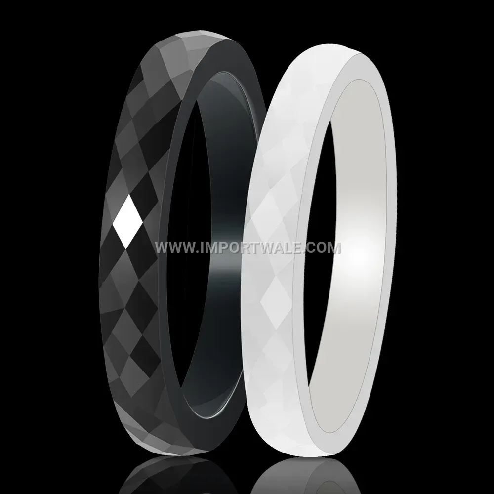 Faceted Geometric Polished Ceramic Slim Band 3mm