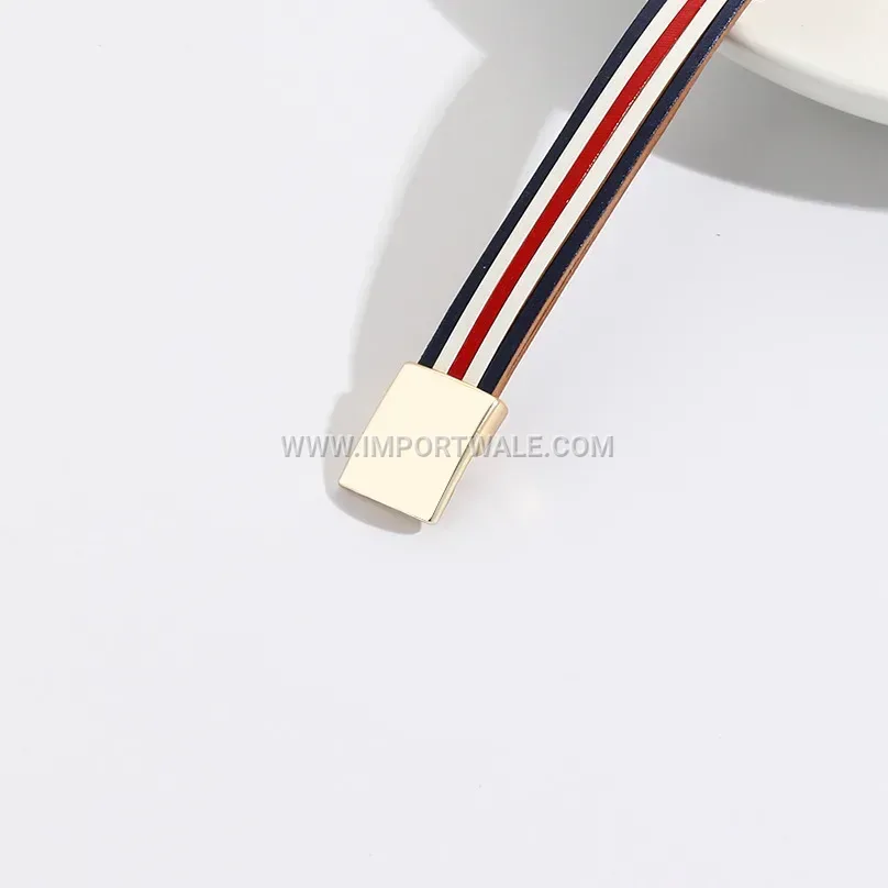 Layered Red White Blue Faux Leather Magnetic Clasp Bracelet