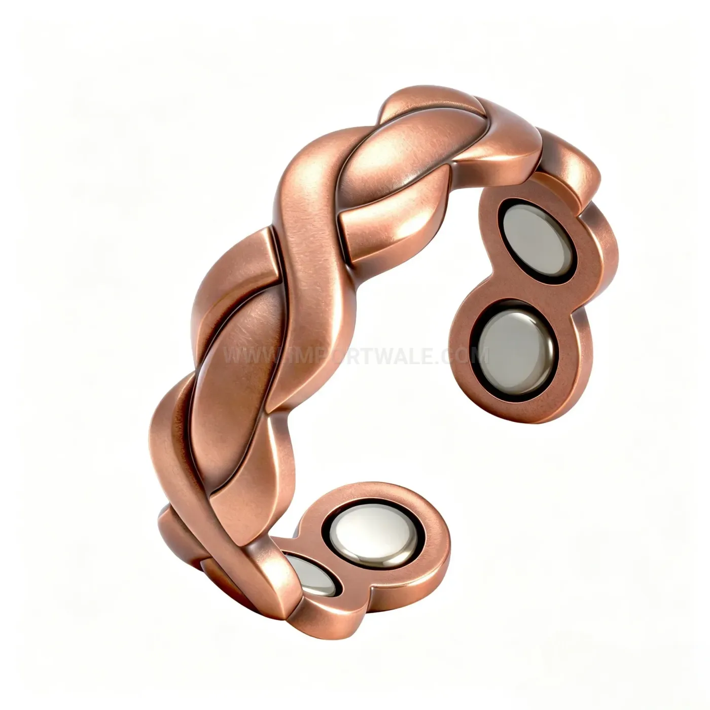 Braided Vintage Red Copper Fish Motif Open Magnetic Cuff Bracelet