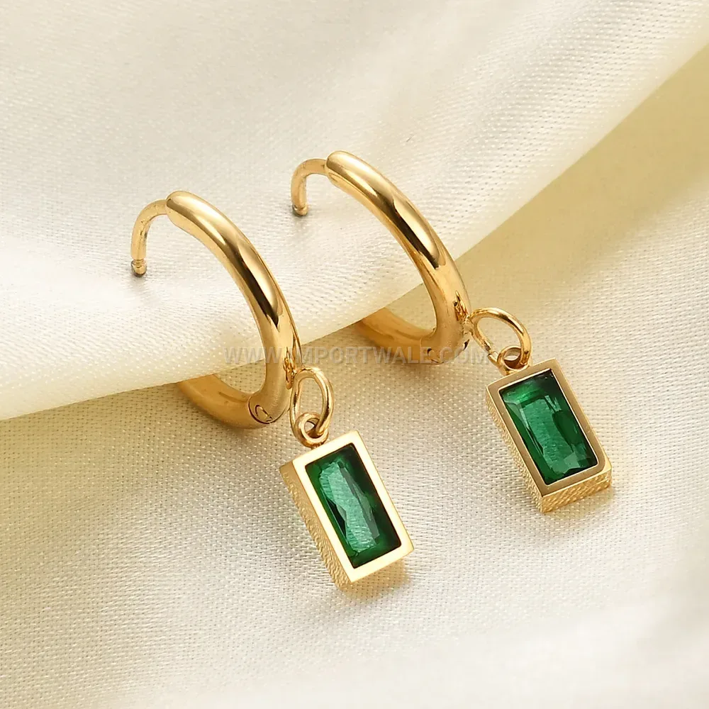 Gold Plated Stainless Steel Huggie Earrings with Zircon Accent