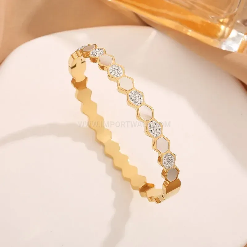 Fashion Hexagonal Zirconia Geometric Titanium Steel Bangle