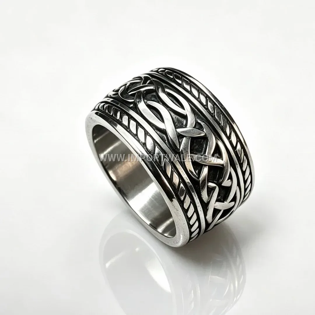 Men's Polished Titanium Steel Geometric Band Ring