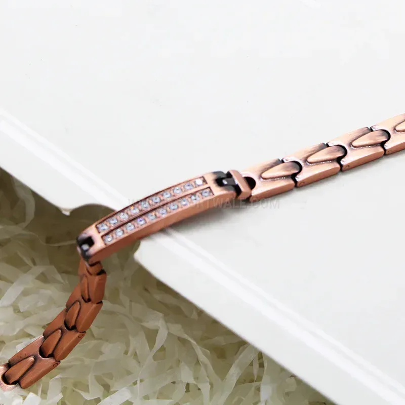 Classic Unisex Vintage Teardrop Rhinestone Copper Bio Magnetic Bracelet