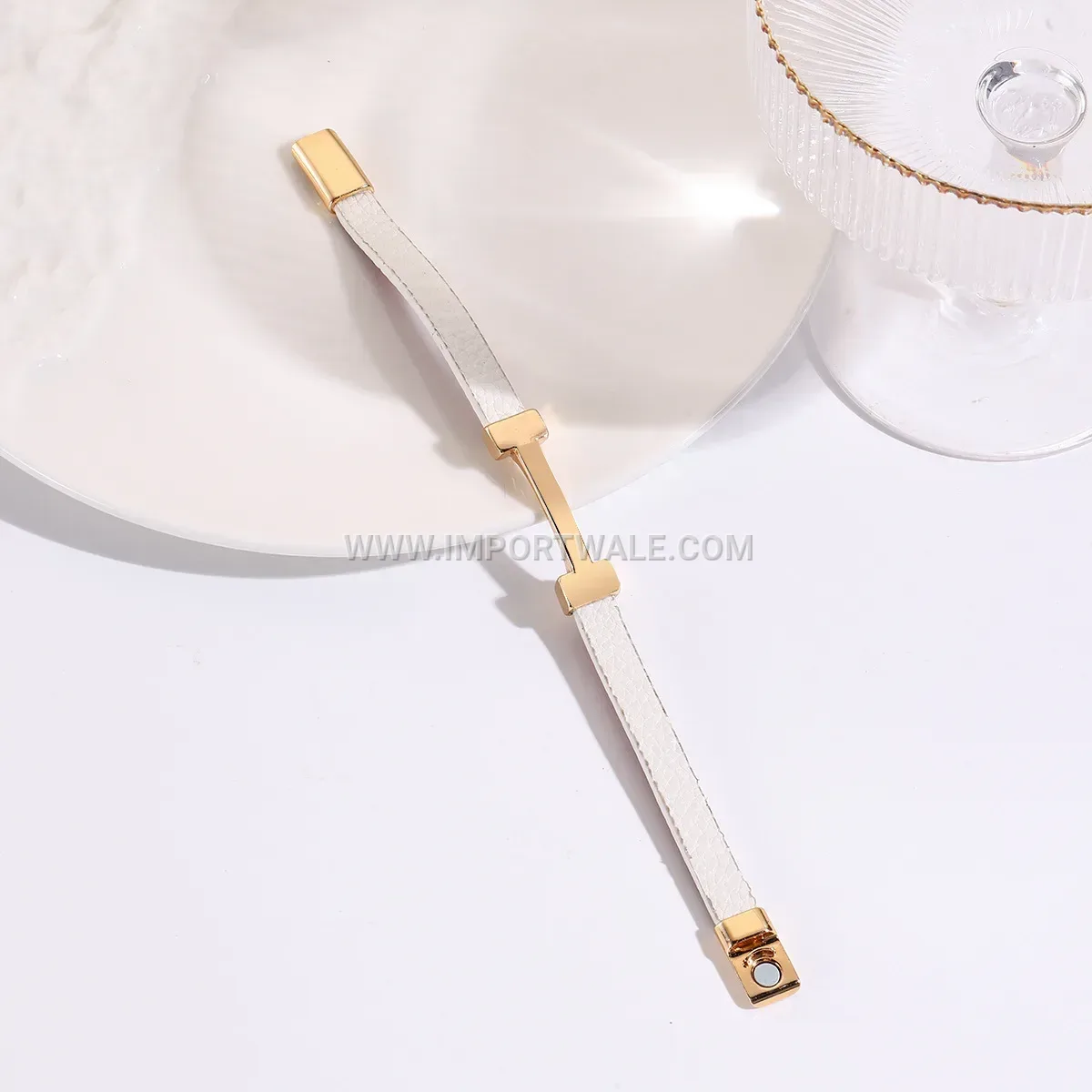 Flat PU Leather and Alloy Geometric Accent Cuff Bracelet