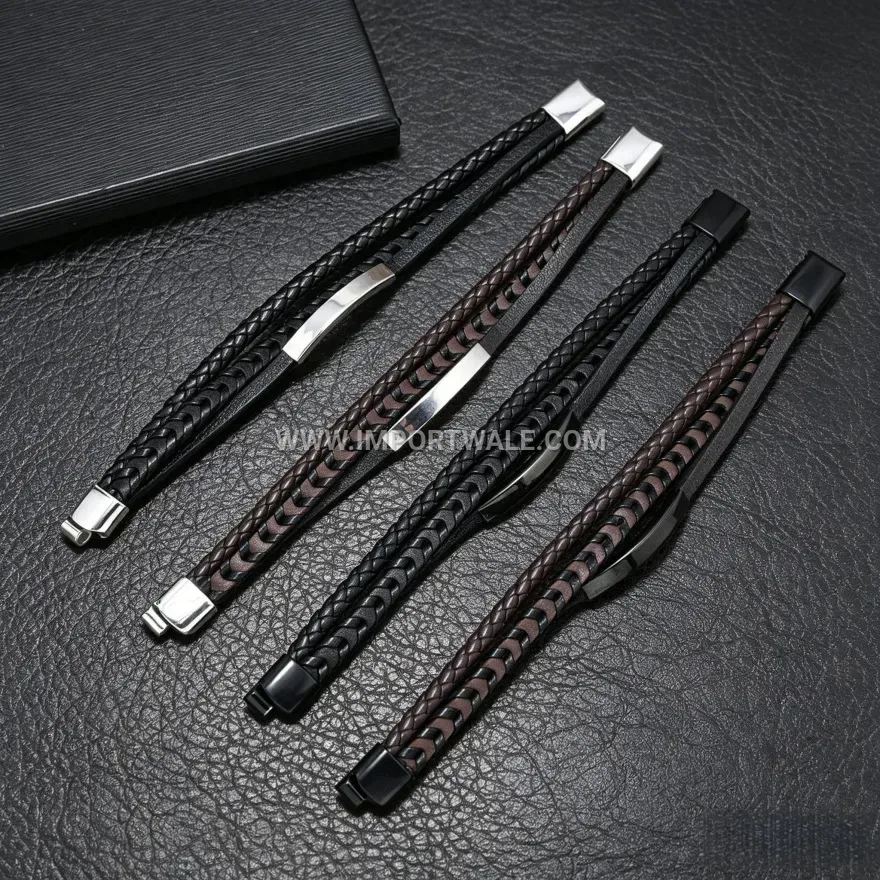 Handcrafted Braided Leather Stainless Steel Magnetic Clasp Bracelet
