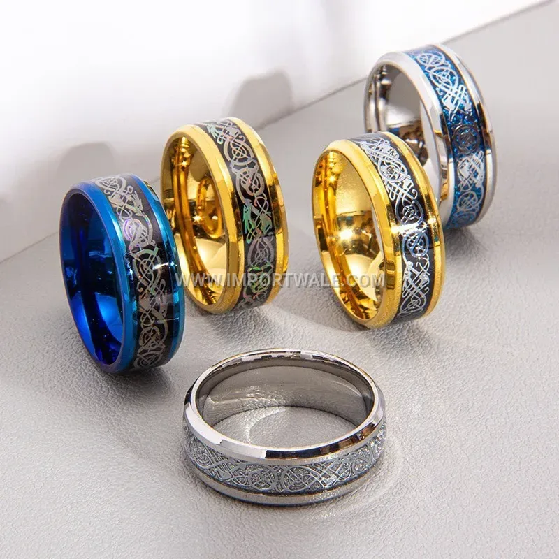 Vintage Dragon Pattern Stainless Steel Inlay Ring
