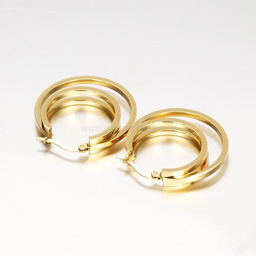 Bold Minimalist Two-Tone Hollow Cutout Stainless Steel Stud Earrings