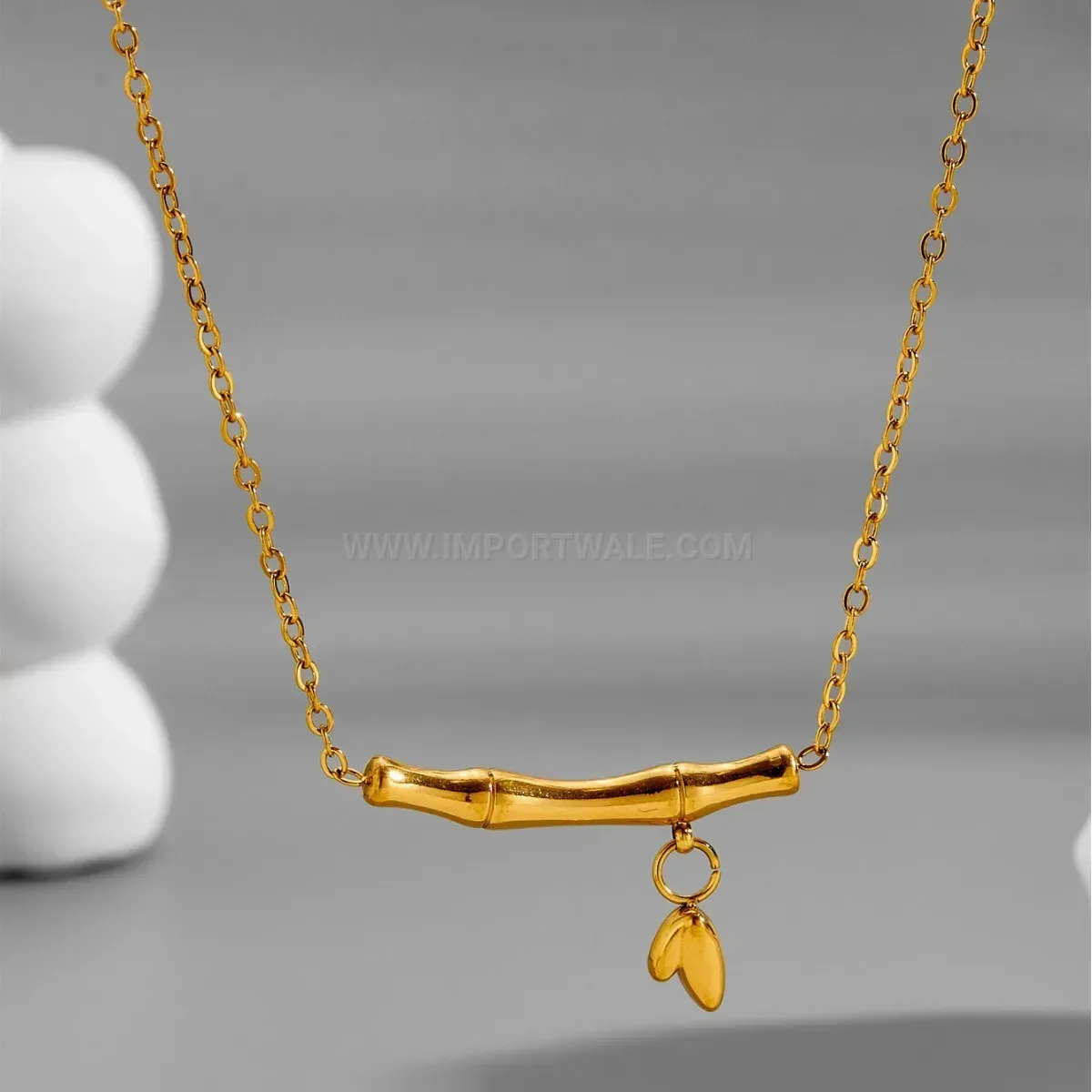 Premium Titanium Steel Bamboo Node Pendant Collar Necklace Gold