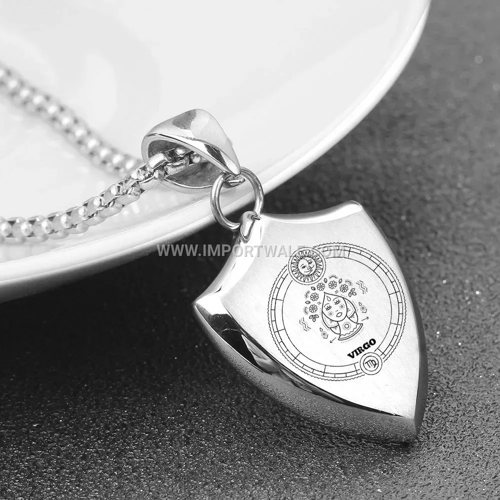 Men's Engraved Stainless Steel Zodiac Pendant Necklace