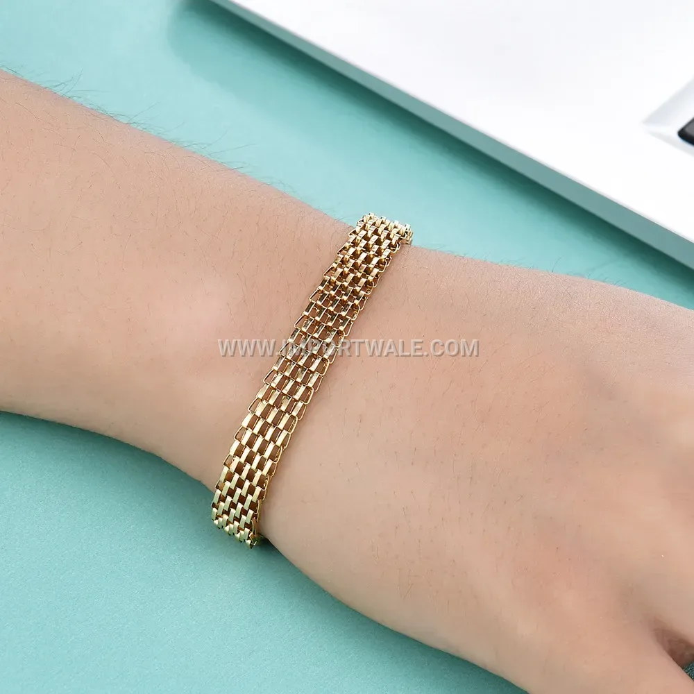 Wide Braided Twist Chain Stainless Steel Bracelet with 18K Gold Finish