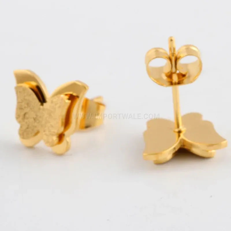 Trendy Double-Layer Frosted Butterfly Titanium Stainless Steel Stud Earrings