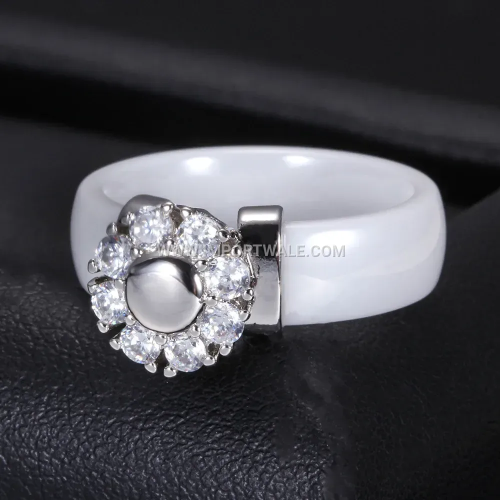 Classic 6mm Round Ceramic Band Ring Inlaid with Zirconia