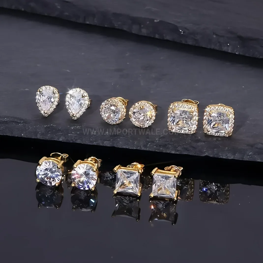 Premium Sparkling Cubic Zirconia Four-Prong Stainless Steel Piercing Stud Set