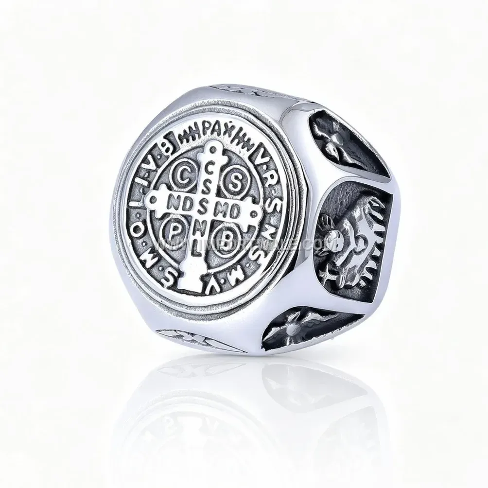 Men's Hip Hop Stainless Steel Letter Cross Signet Ring