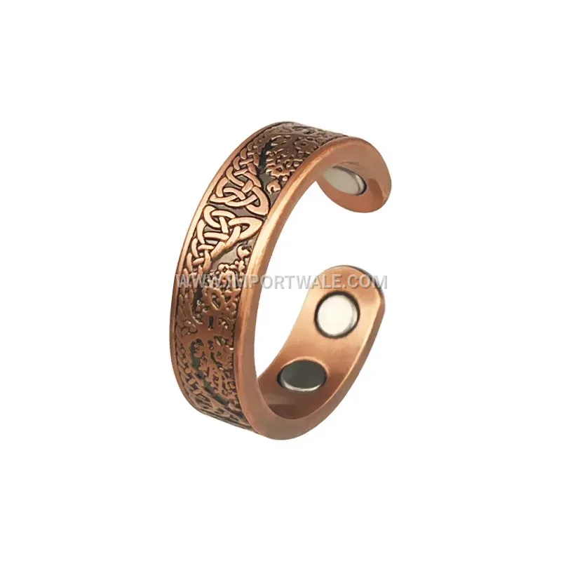 Tree of Life Adjustable Red Copper Magnetic Open Ring