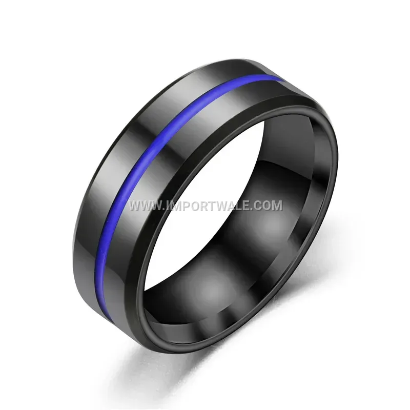 Enamel Accent Stainless Steel Beveled Edge Band Ring