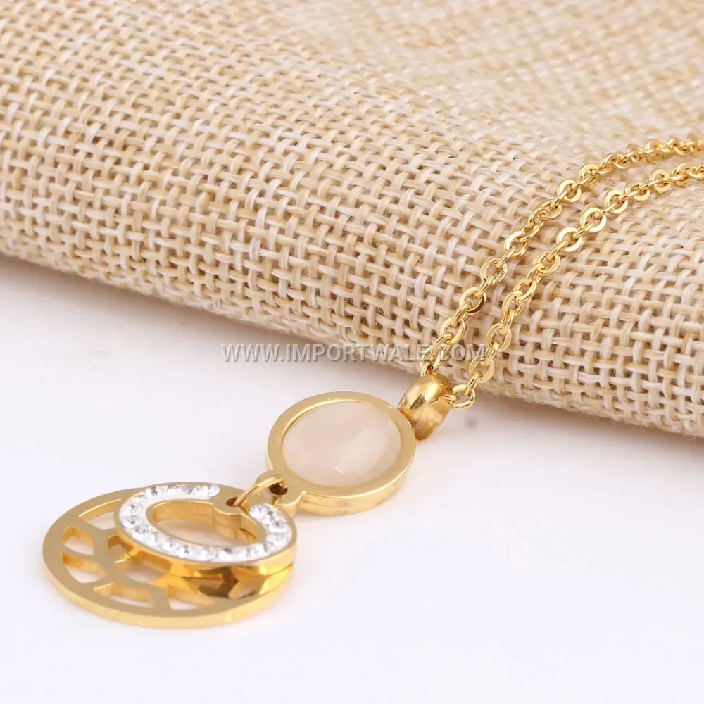 Bohemian Stainless Steel Gemstone Zircon Cutout Pendant Necklace