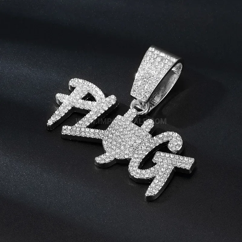 Stylish Iced Out Letter PLYG Pendant Alloy Cuban Chain