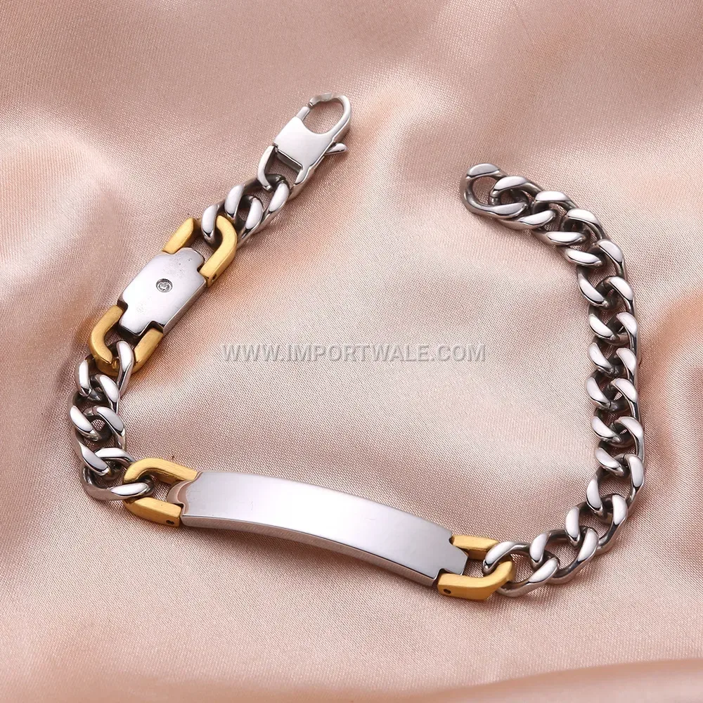 Twisted Chain Bar Curved Plate Rhinestone Titanium Steel Bracelet
